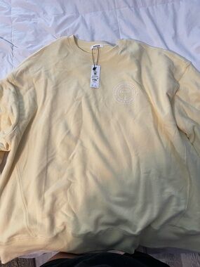 Garage Pale Yellow Crewneck Sweatshirt with Chest Emblem